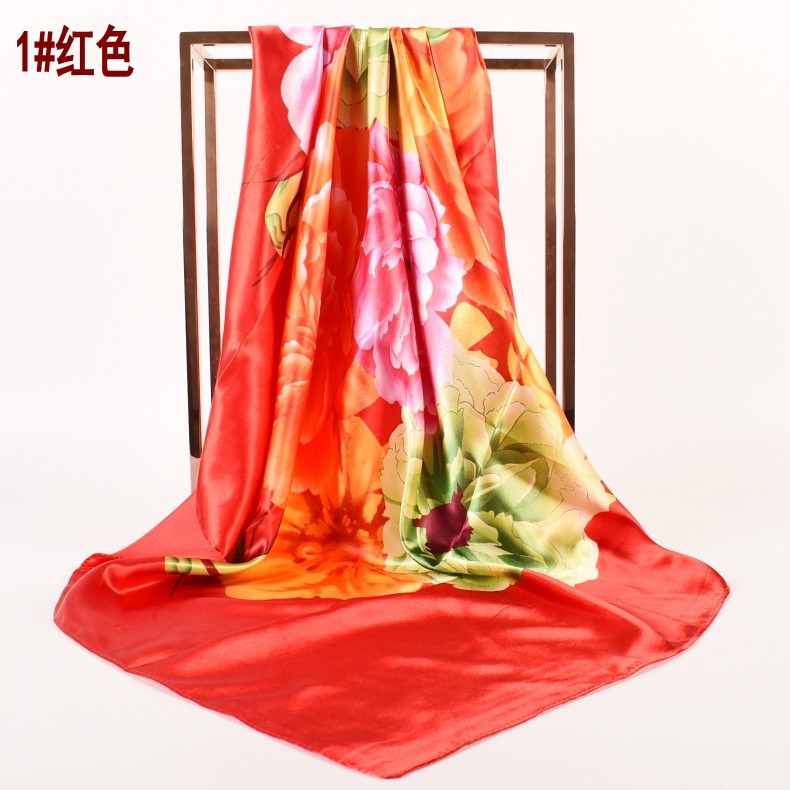Fashion Spring and Autumn New Simple Small Fresh Peony Satin 90 * 90 Women, Silk Scarf Scarf Shawl