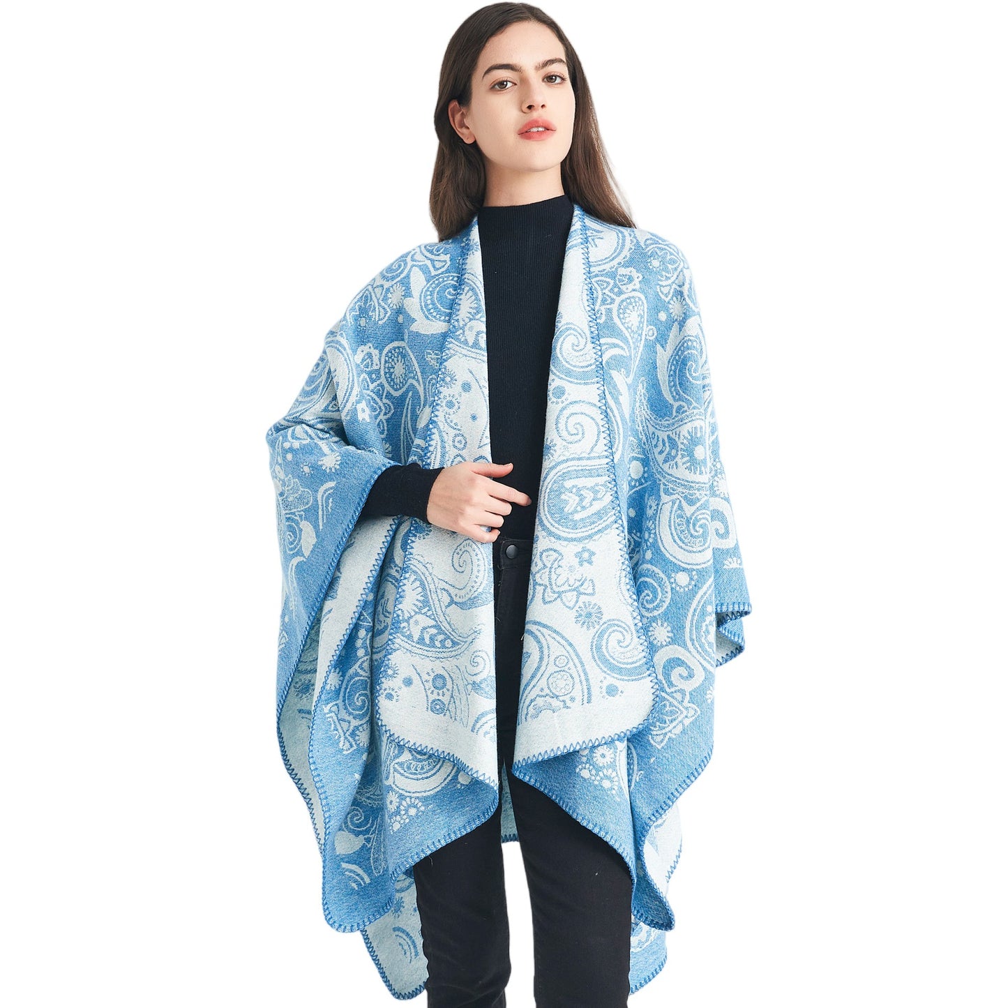 Europe, America Spring Autumn Winter 2025 New Women's Wool Jacquard Cashew Flower Shawl