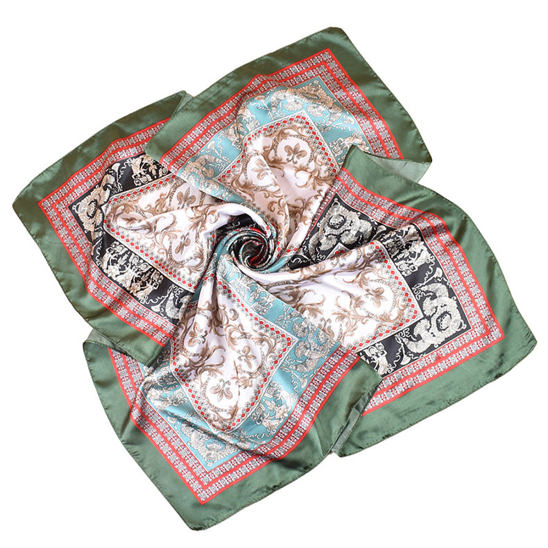 Autumn and winter new scarf literary and retro printing light luxury silk scarf 90 satin high-end square scarf batch