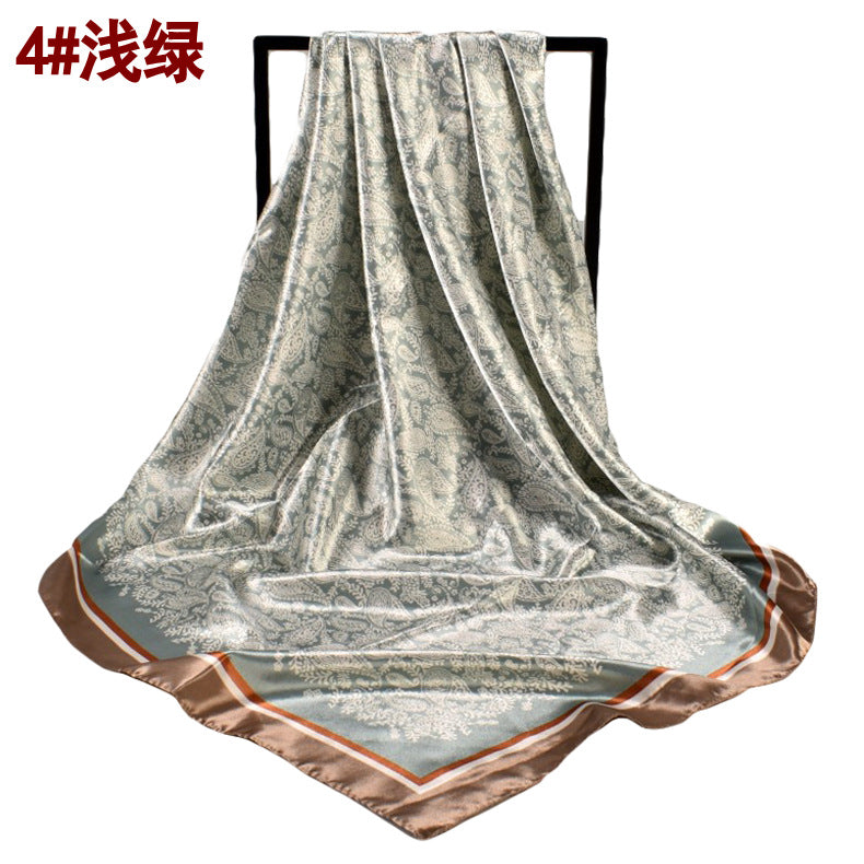 European and American spring new imitation silk 90cm satin printed small cashew nut generous silk scarf, fashionable women's scarf