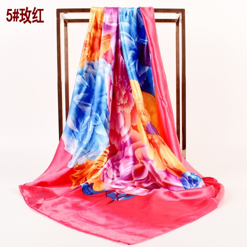 Fashion Spring and Autumn New Simple Small Fresh Peony Satin 90 * 90 Women, Silk Scarf Scarf Shawl