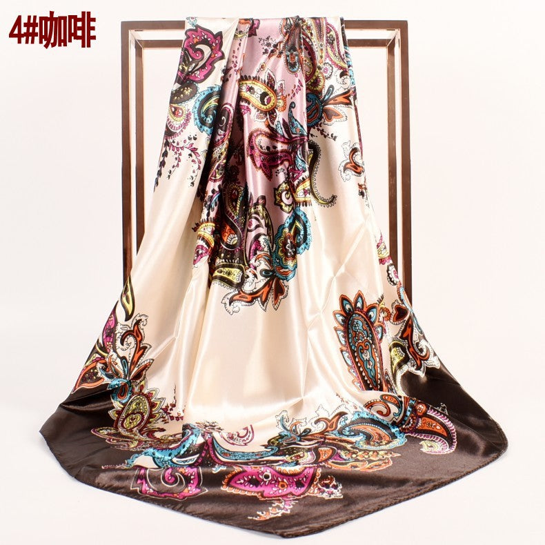 Fashion women's autumn and winter new large cashew flower large square scarf silk scarf, printed fashion headscarf