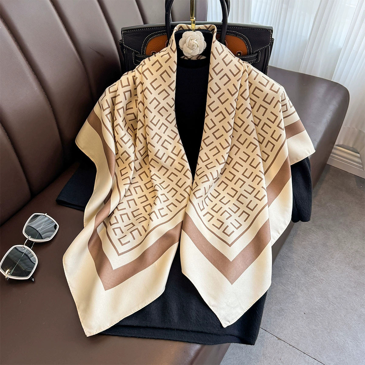 Summer Korean version of simple striped scarf twill square scarf 90cm fashionable versatile sunscreen shawl headscarf women