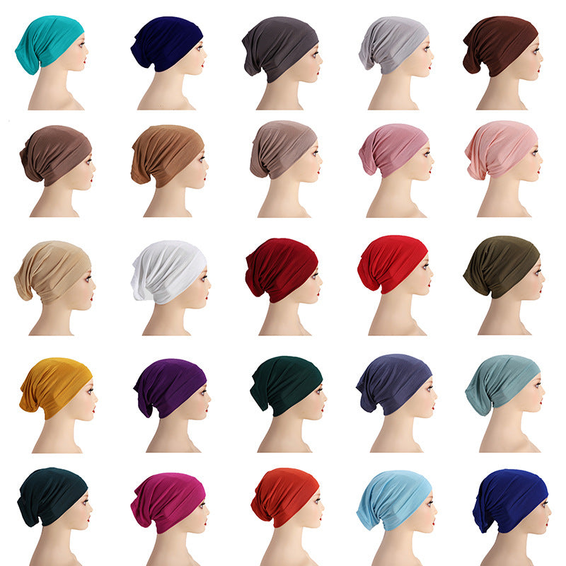 Modal monochrome tube hat bottoming cap, high elastic mercerized cotton women's Arabian scarf cap