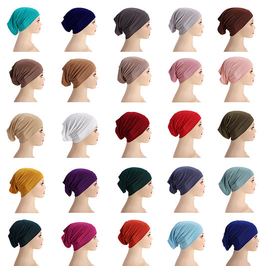 Modal monochrome tube hat bottoming cap, high elastic mercerized cotton women's Arabian scarf cap