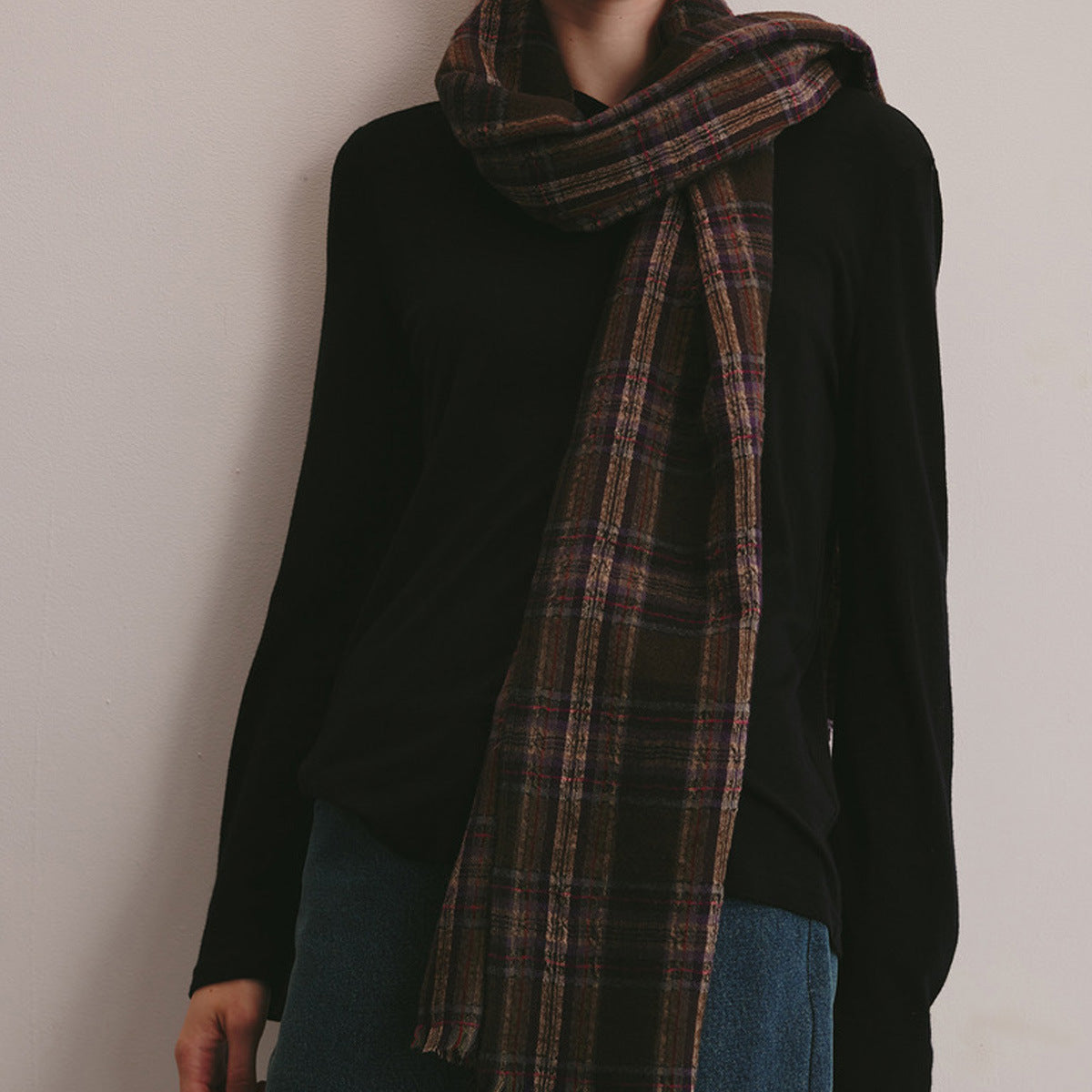 Vintage plaid shawl scarf women's winter matching style atmosphere warm scarf