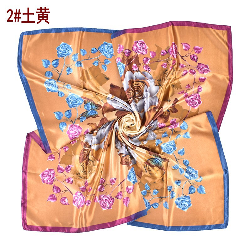 New fashionable versatile crystal rose pattern printing high-quality 90 * 90 satin square towel
