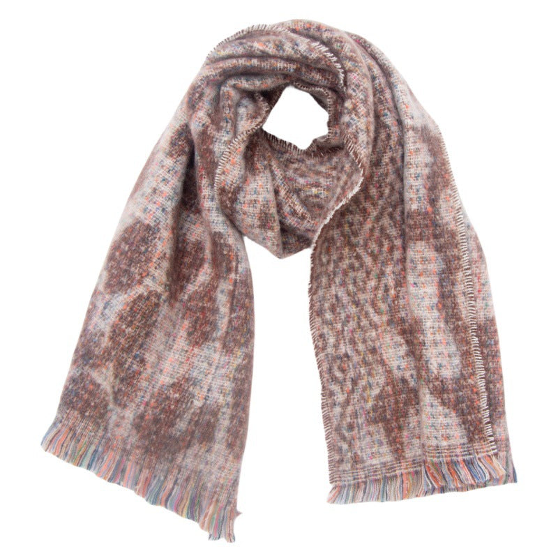 2025 new scarf European, American autumn and winter men and women's jacquard short beard clip flower leopard print scarf