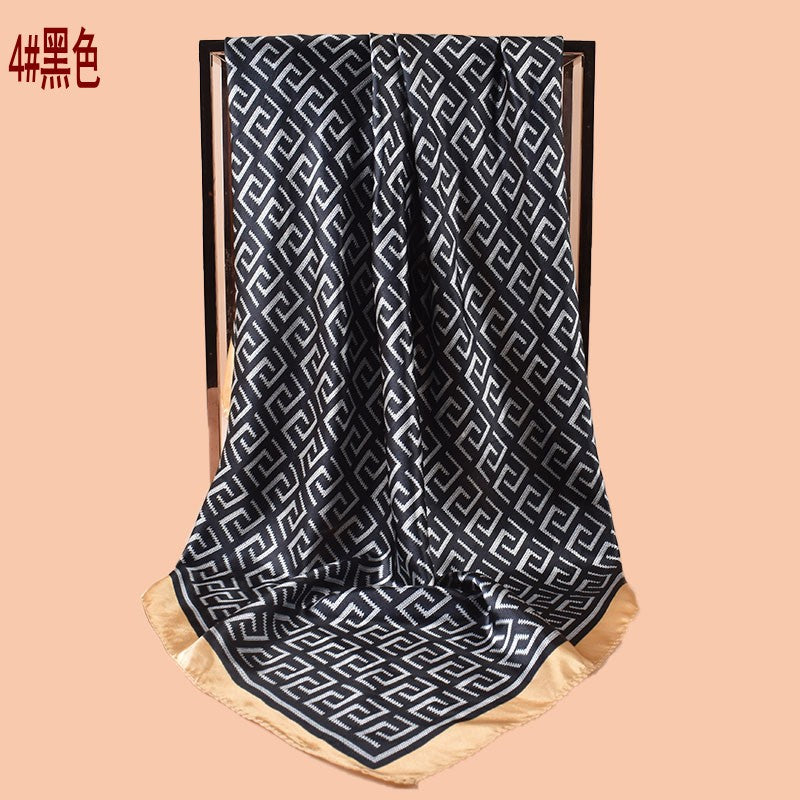 New 90cm-satin geometric inverted double C printing square scarf with sunscreen, bag head silk scarf decoration, scarf