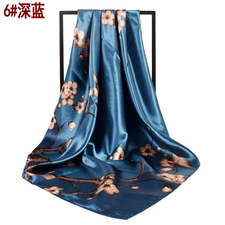 New sweet and fashionable plum blossom flower satin 90cm large square scarf women's silk scarf scarf