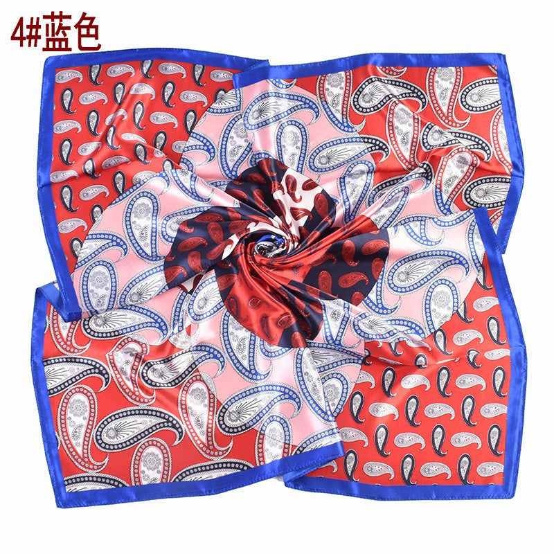 New French simple cashew flower pattern printing 90cm satin square scarf scarf silk scarf