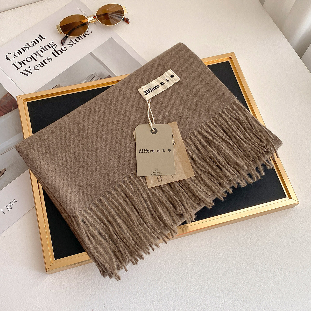 2025 Winter Imitation Cashmere Solid Color Scarf Women's Medium and Long Warm Scarf Shawl