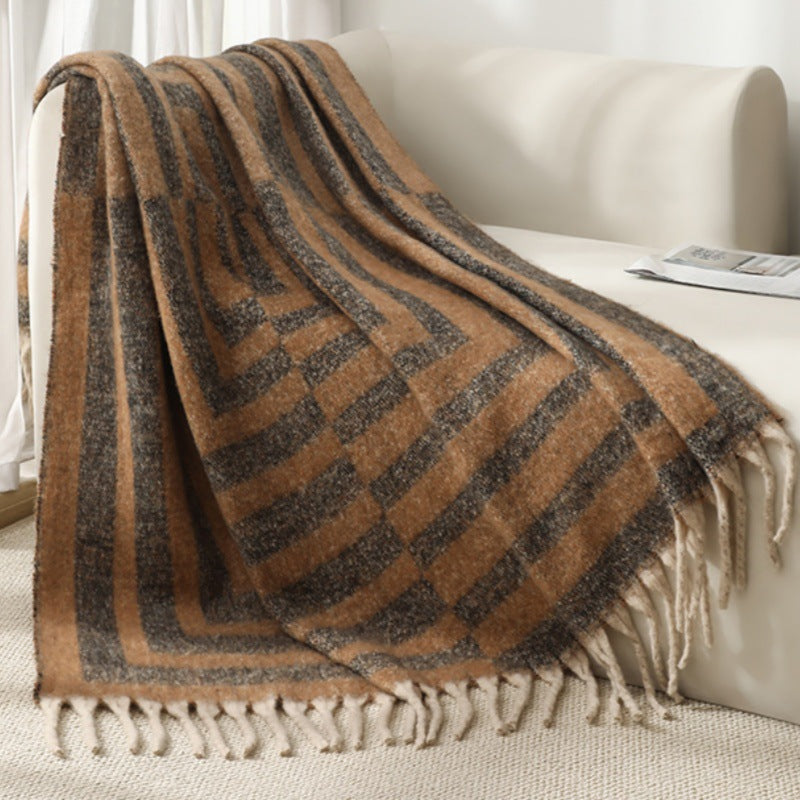 Blanket new European and American autumn and winter imitation mohair thickened striped large shawl jacquard blanket