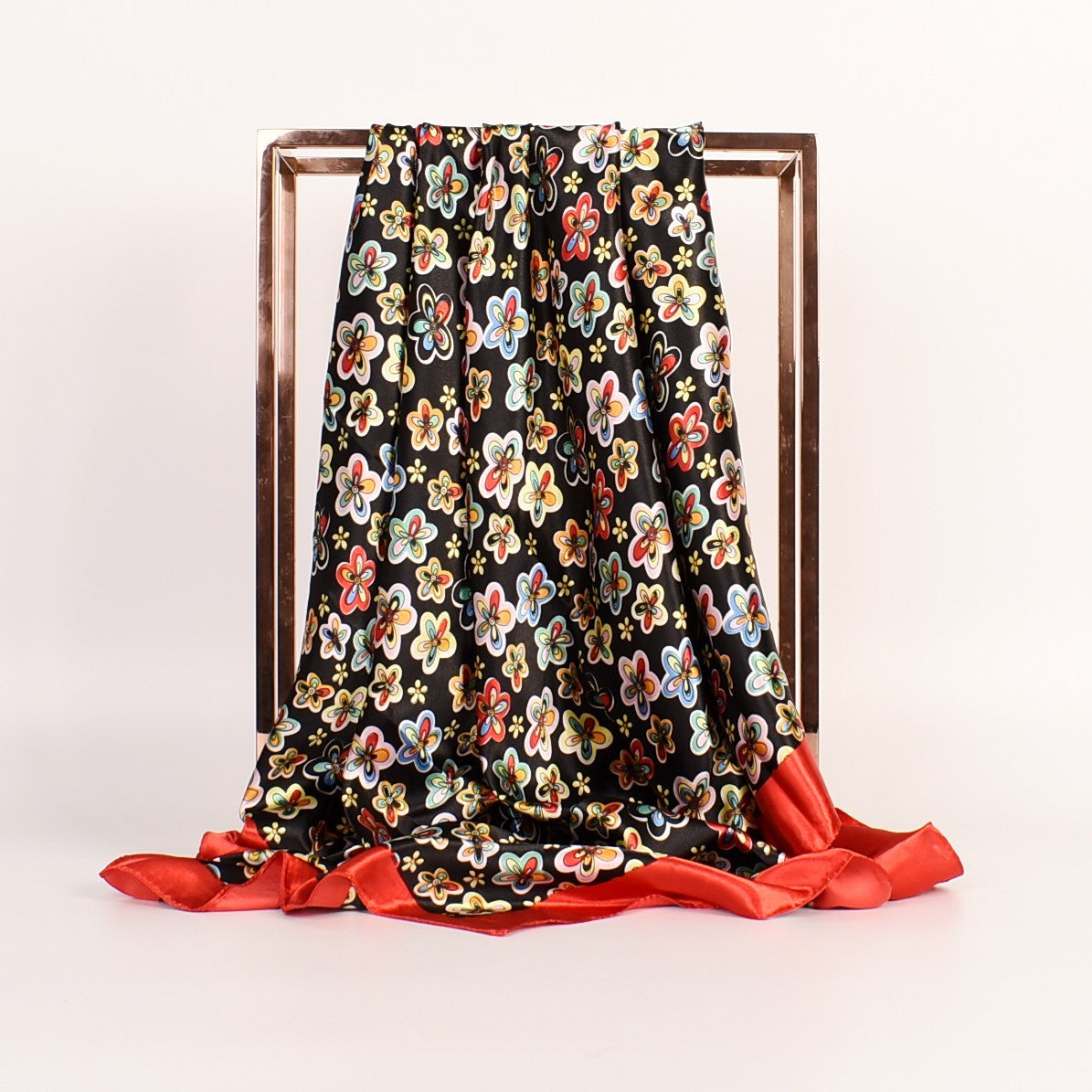 New fashionable and retro flower 90 square scarves for women, printed satin simple square silk scarves, scarves silk scarves