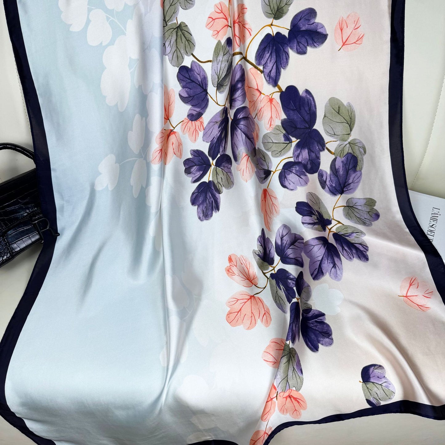 Simple Korean version plant flower long printed silk scarf elegant temperament women travel vacation shawl scarf headscarf