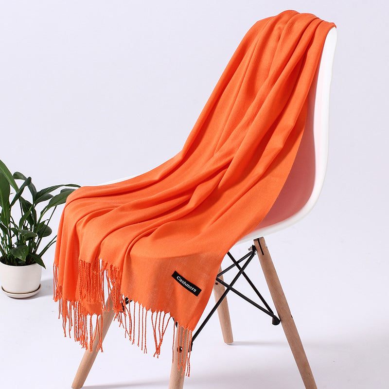 Solid color imitation cashmere scarf for women, thin spring and summer long air conditioner shawl