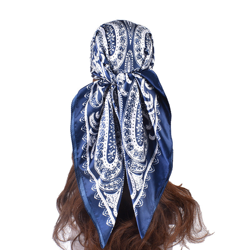 Spring and summer new fashion retro cashew nut pattern printing 90 * 90 satin large square scarf silk scarf