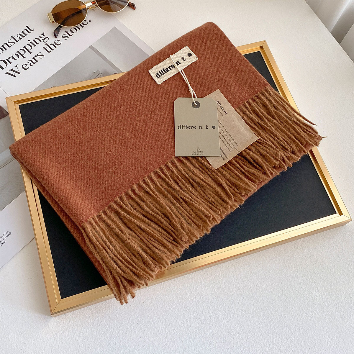 2025 Winter Imitation Cashmere Solid Color Scarf Women's Medium and Long Warm Scarf Shawl