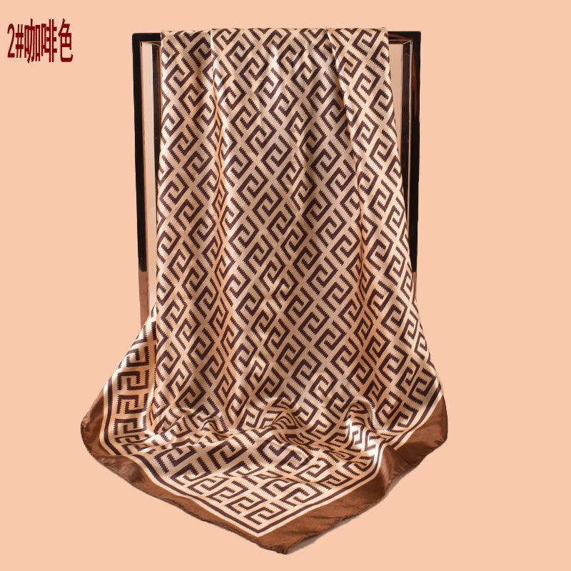 New 90cm-satin geometric inverted double C printing square scarf with sunscreen, bag head silk scarf decoration, scarf