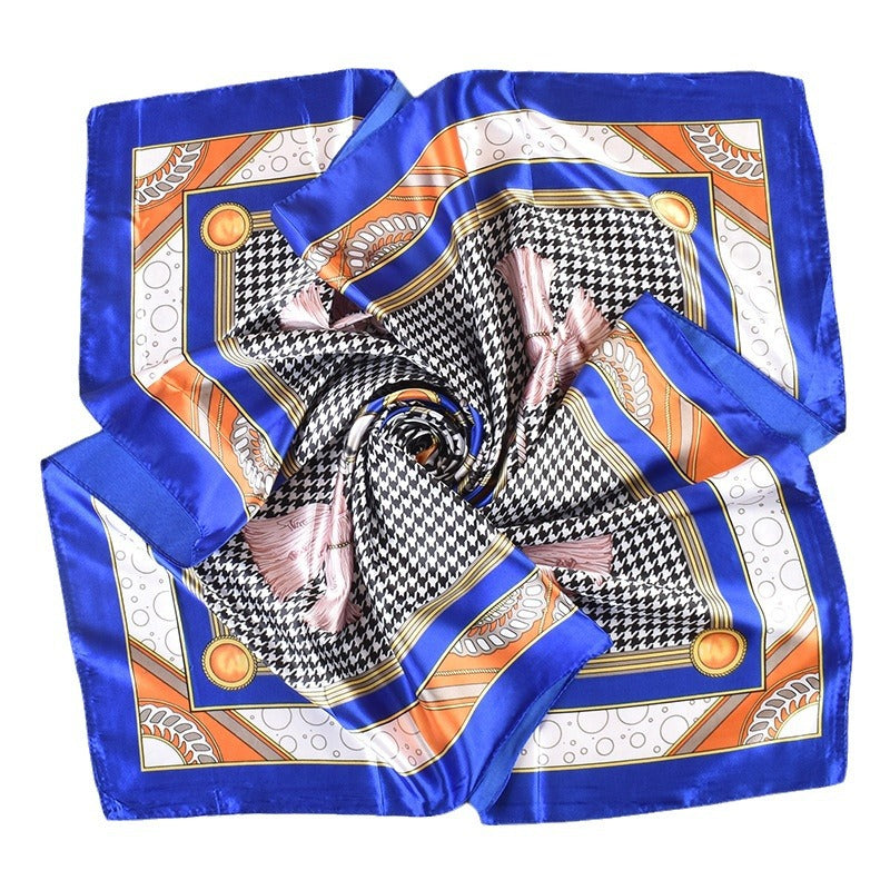 Spring new large shawl simulation silk thousand bird grid printing silk scarf head scarf 90-color diced large square scarf