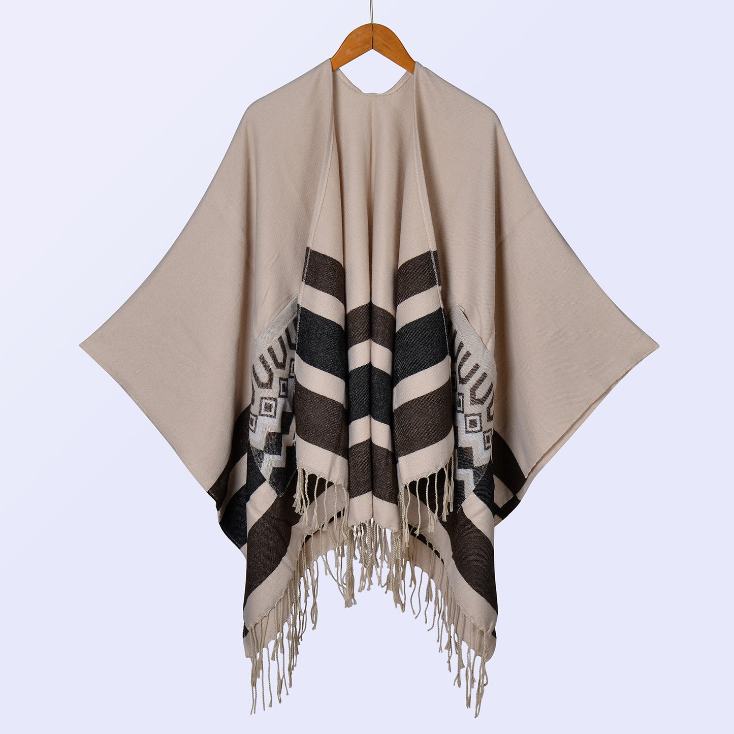 New ethnic style women's pockets thickened shawl travel photo camping warm split cloak cape
