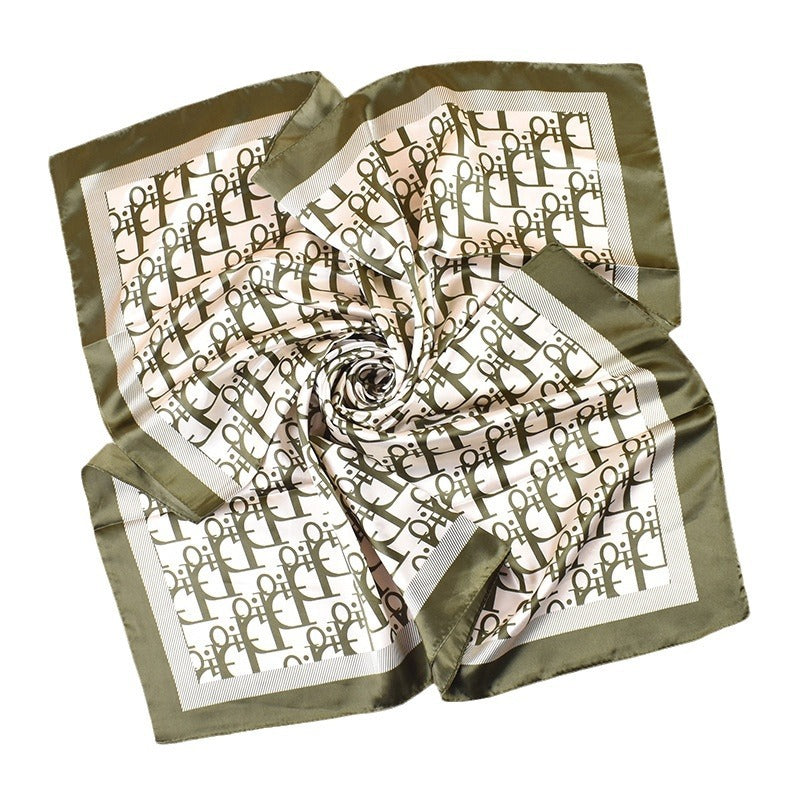 Spring New Fashionable Versatile Shawl Simulation Silk Letter Printing Silk Scarf Head Scarf 90cm-color Square Scarf