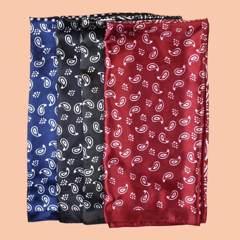2025 new 90cm-satin size polka dot cashew flower printing square scarf with sunscreen, bag head silk scarf decoration