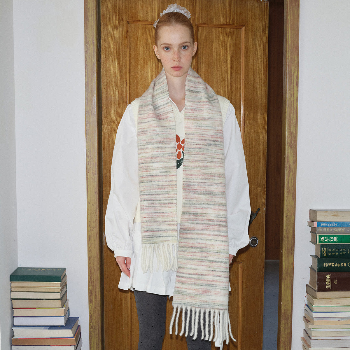 Scarf containing wool gradual change women's winter niche segment dye soft Korean brushed soft fringed wool scarf