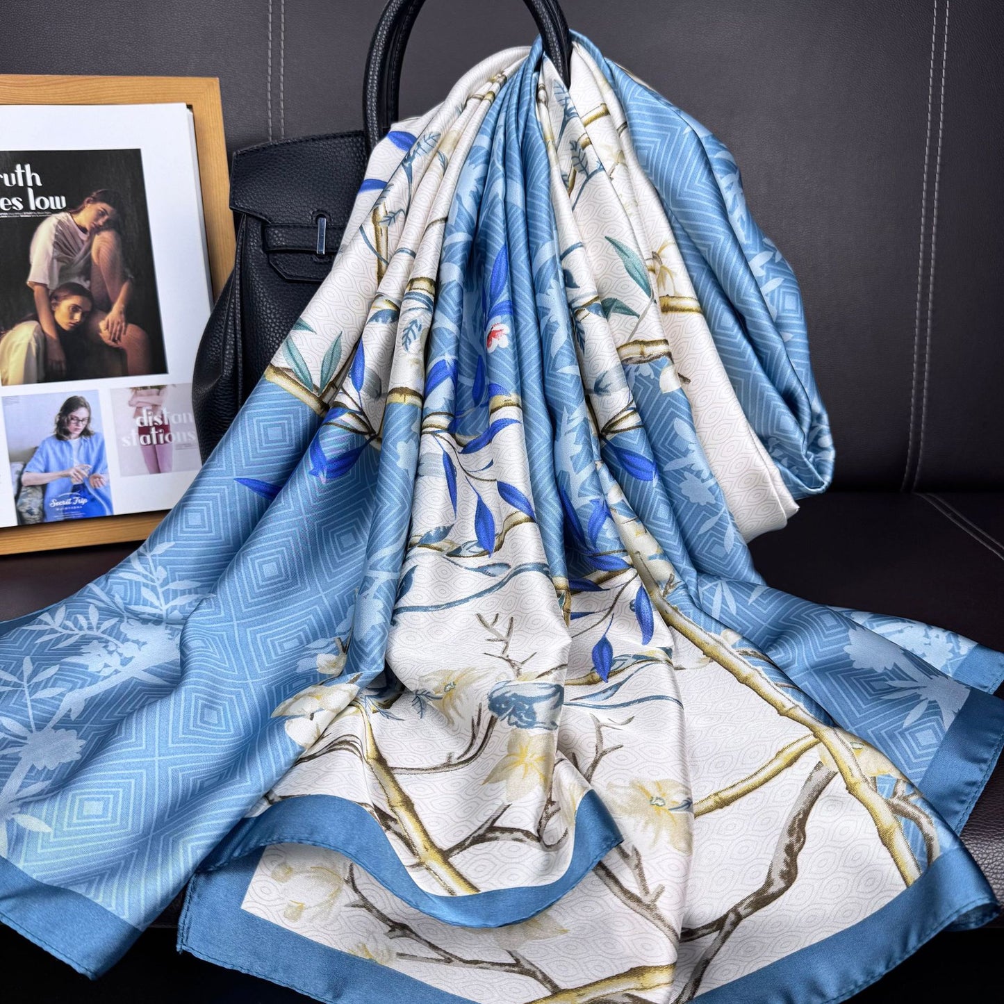 Simple literary and retro brocade long silk scarf, simple and elegant temperament women's gift scarf with shawl