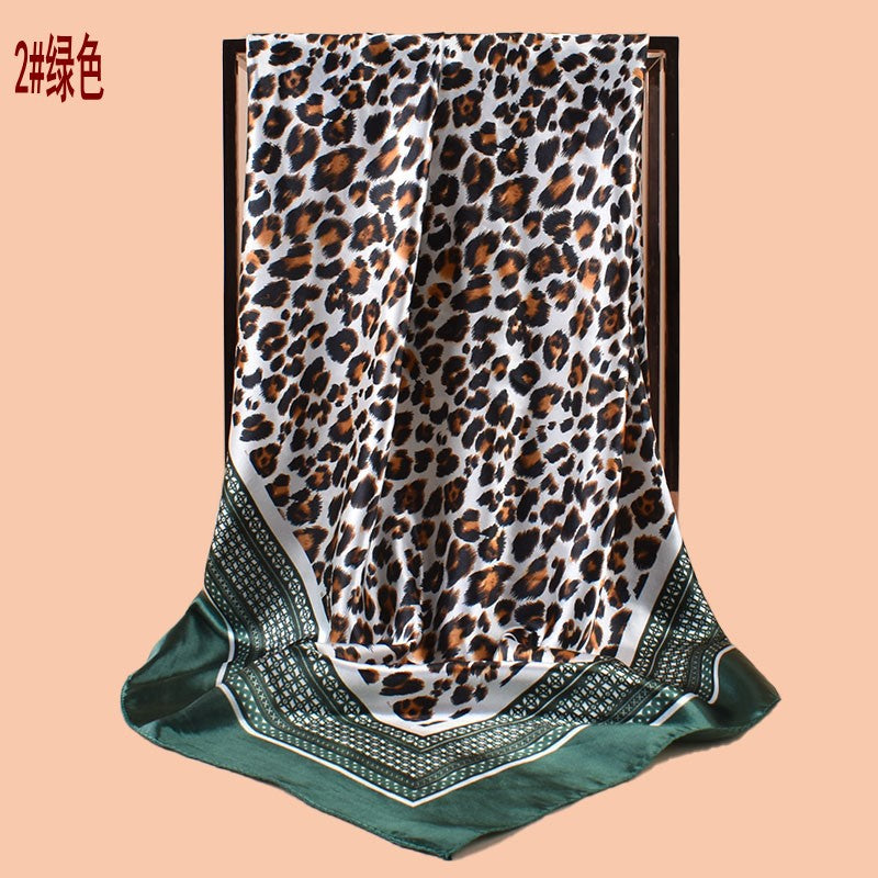 New 90cm-satin leopard print round symbol printed square scarf with sunscreen, bag head silk scarf decoration, scarf
