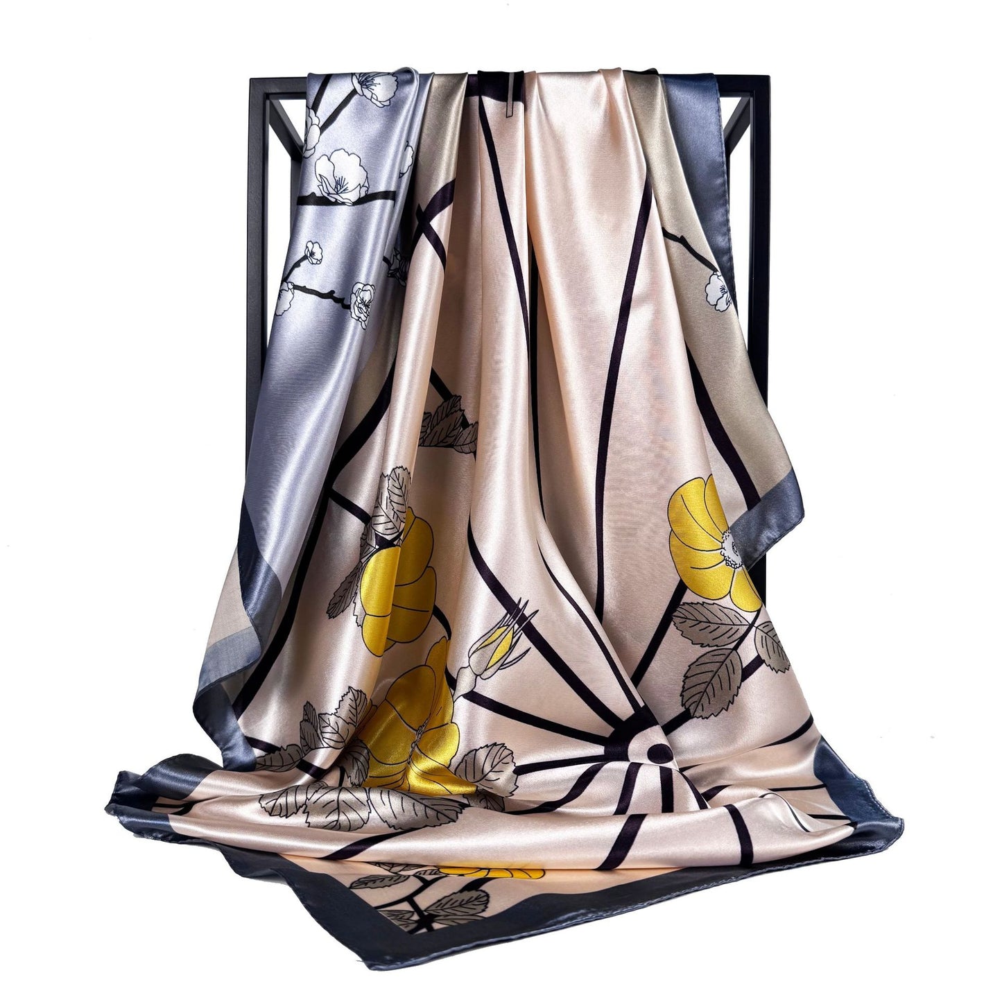 Fashion retro plant flower flower print silk scarf 90cm large square scarf, ethnic women's head scarf