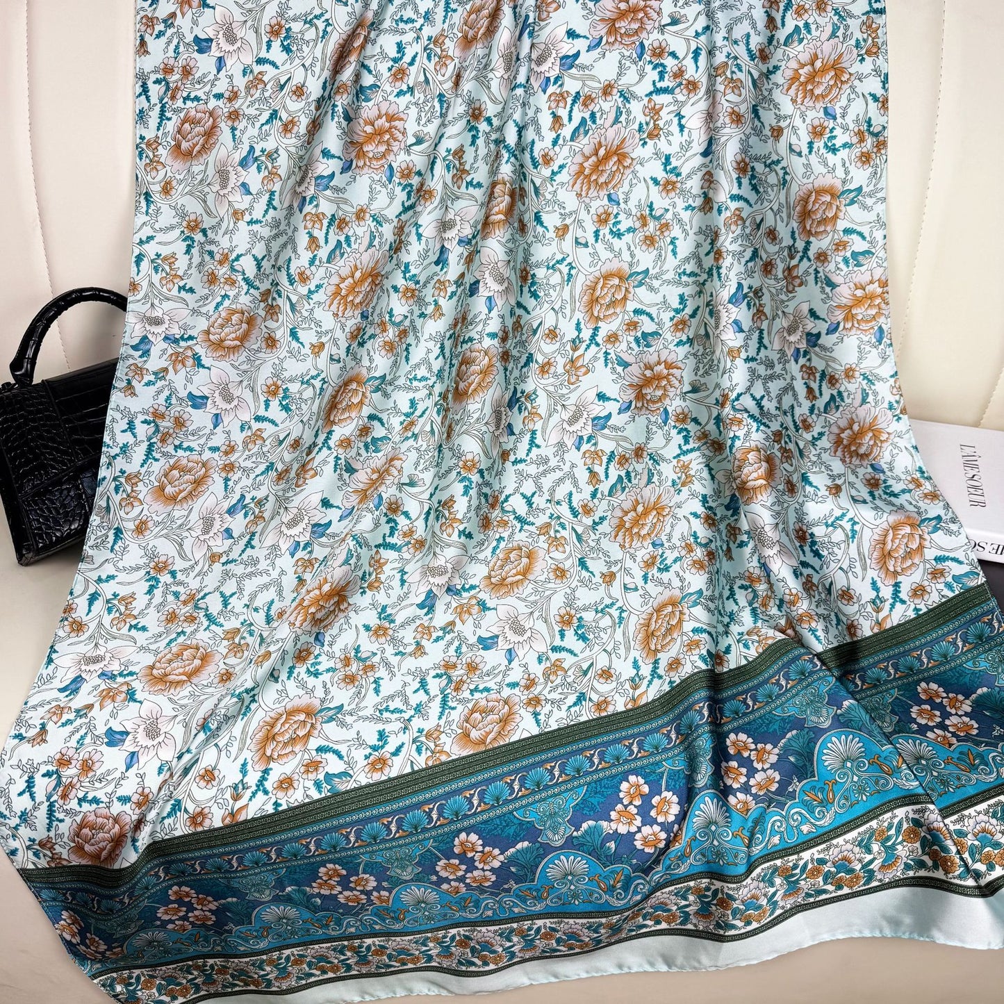 Foreign style fashionable long silk scarf women's scarf, spring, summer and autumn flower print travel vacation sun protection versatile shawl