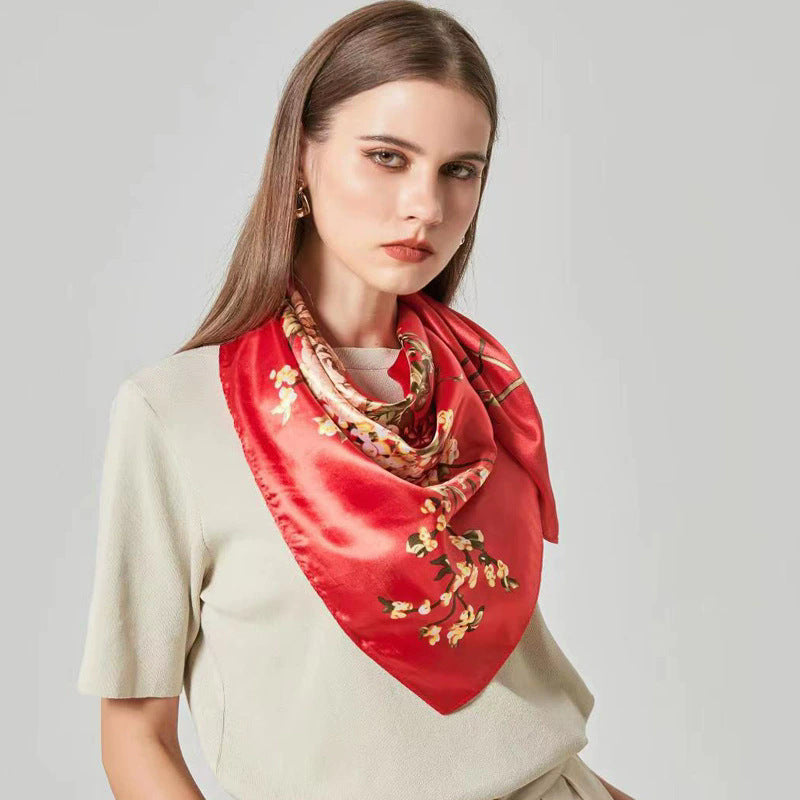 Indonesian, Malay women's head scarf, imitation silk and satin 90cm large square scarf, outer scarf