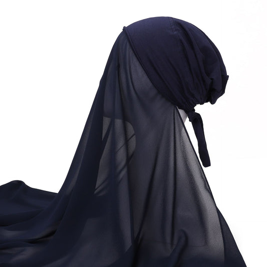 Pearl chiffon bottoming hat set, scarf, milk silk comfortable pullover hat, lazy headscarf.