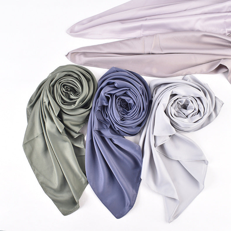 Autumn and winter new Malaysian imitation silk matte satin monochrome solid color 90 plain simple square towel batch