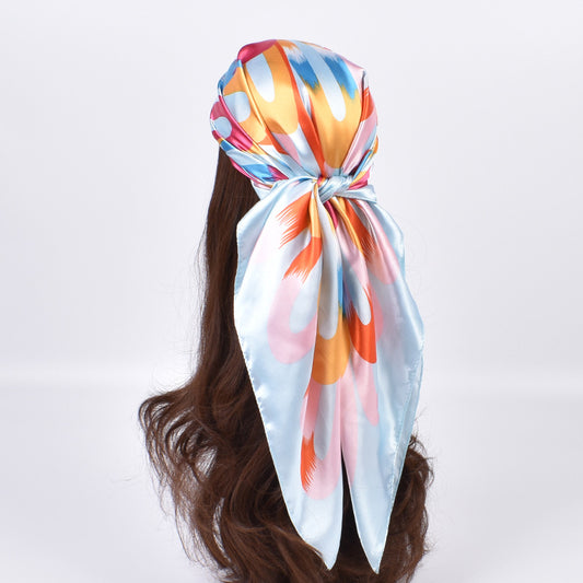 Autumn new fashionable and elegant flower satin large square scarf silk scarf fashion imitation silk scarf