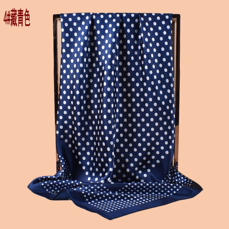 2025 new 90cm-satin polka dot flower versatile printed square scarf with sunscreen, bag head silk scarf decoration, scarf