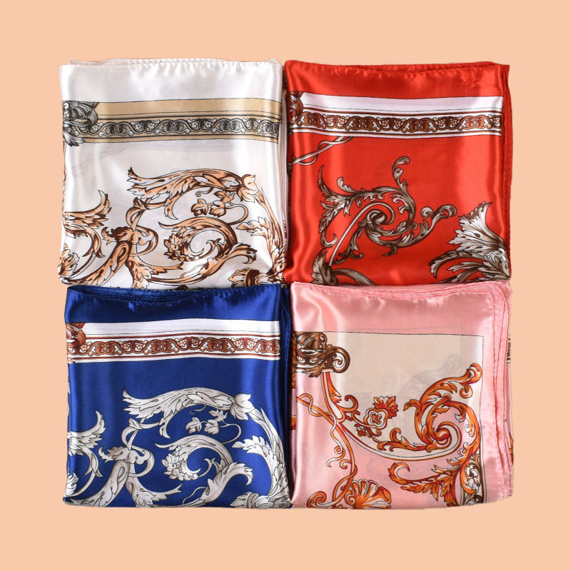 2025 new 90cm-satin flower vine printed square scarf with sunscreen, head silk scarf decorative scarf