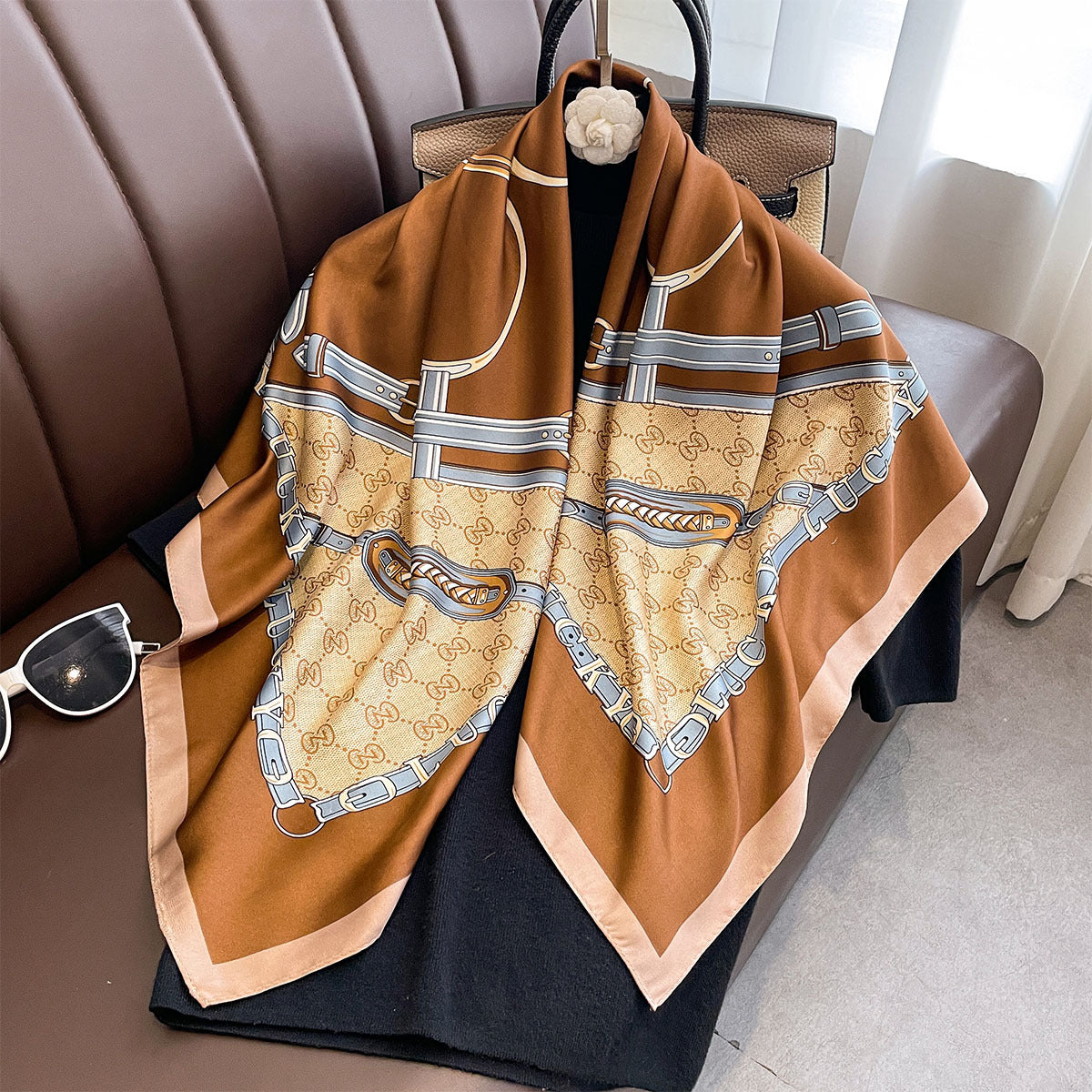 Fashion new versatile 90 twill square scarf women's travel multi-functional decorative scarf thin shawl batch