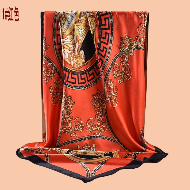 New 90 satin retro lion trophy printed square scarf with sunscreen bag head silk scarf decorative scarf