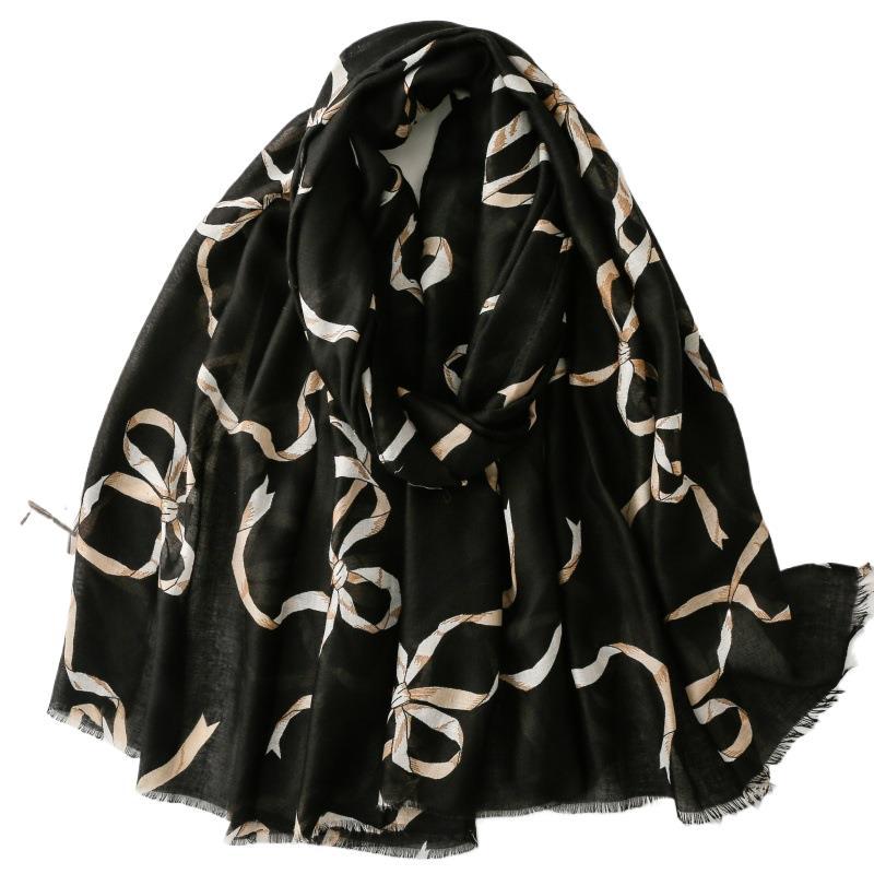 Spring and summer cotton and linen feel scarf rabbit ear tie bow chain burr silk scarf warm shawl