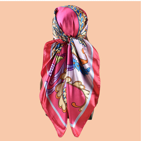 2025 new 90cm-satin water drop-shaped cashew print square scarf with sunscreen bag head silk scarf decorative scarf