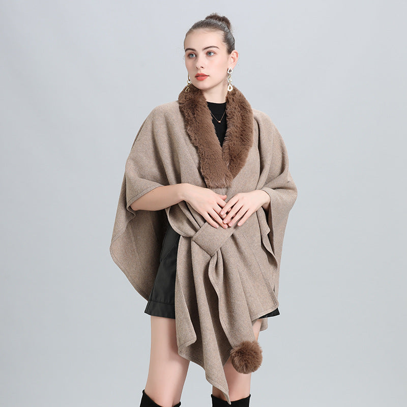 Hot autumn and winter new scarf shawl cape fur collar hairball knitted cardigan cape shawl 0962 #