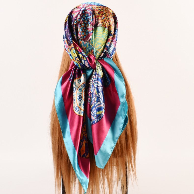 90cm * 90cm summer new retro ethnic printing satin women, silk scarves, scarves, one piece hair