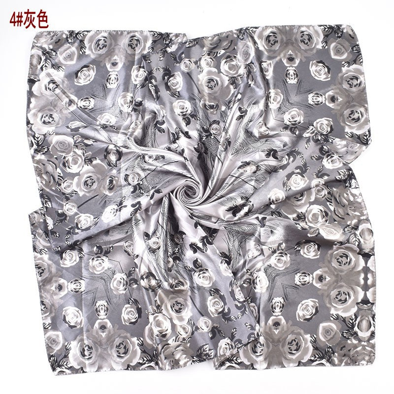 Autumn and winter new 90 high-end rose square scarf versatile retro printing women's 90-color diced imitation silk