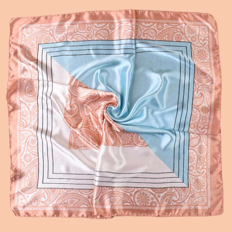 2025 new 90-satin color matching cashew nut flower printing square scarf with sunscreen, bag head silk scarf decoration, scarf