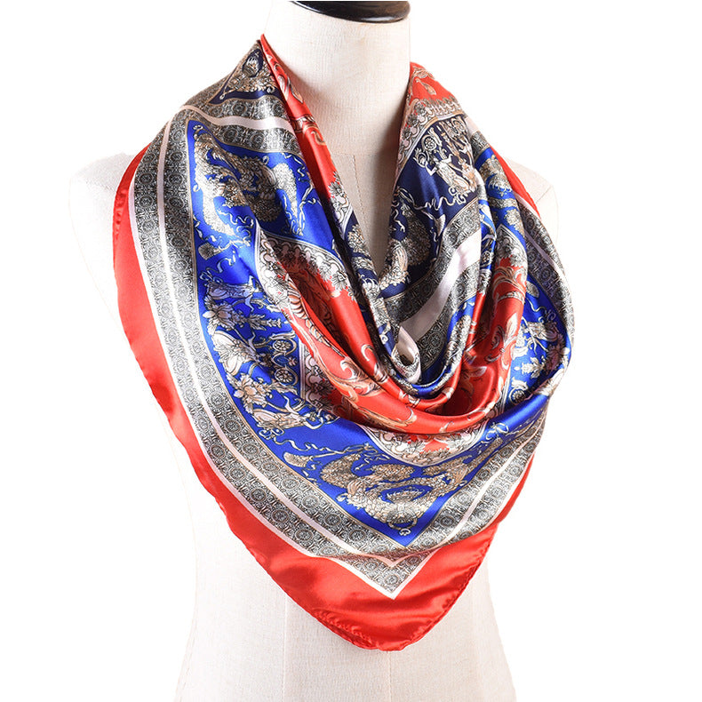 Autumn and winter new scarf literary and retro printing light luxury silk scarf 90 satin high-end square scarf batch