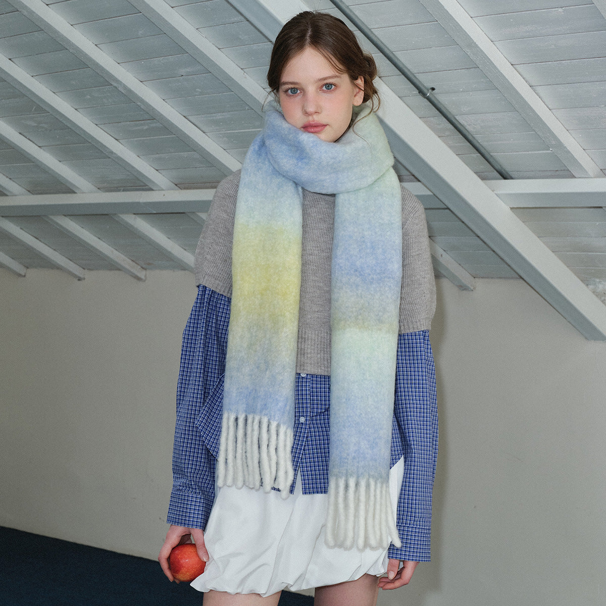 Wool blended gradual change of color scarf women's autumn and winter thickened warm ins atmosphere increased soft scarf