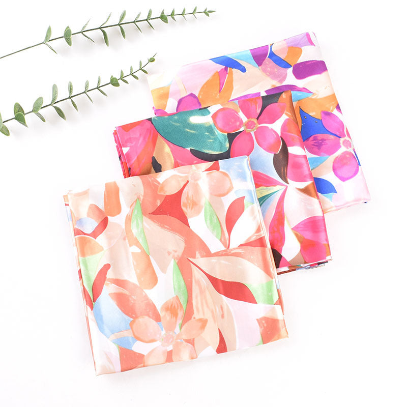 Autumn and winter new colorful graffiti flowers and leaves 90cm satin silk scarves large square scarves versatile retro printing women
