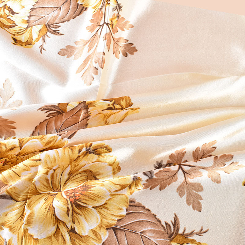 Spring new large shawl simulation silk plant printing silk scarf head scarf 90cm color diced light luxury square scarf